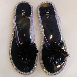 New Black Slip On Sandals